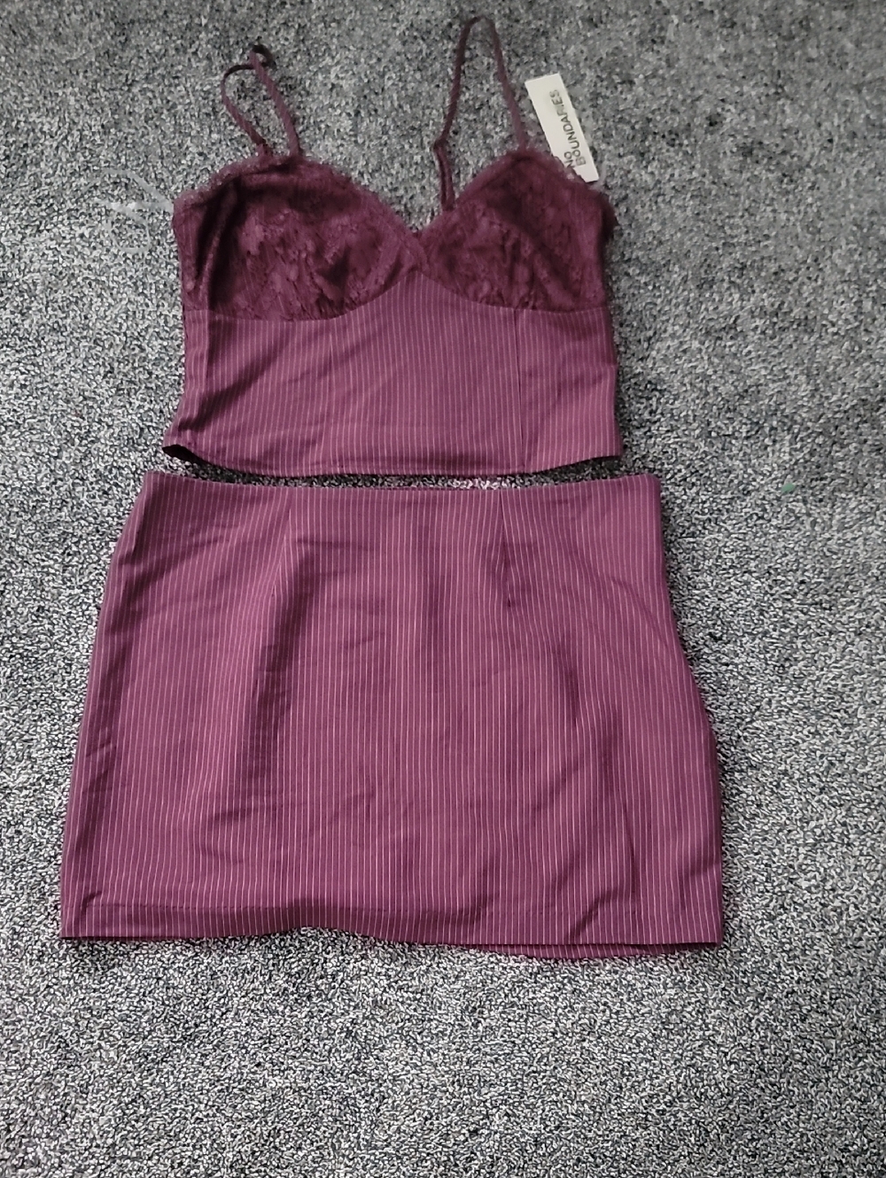 No Boundaries Plum Lace Crop Top & Skirt Set